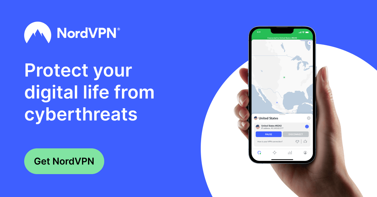 NordVPN partner banner highlighting premium privacy, security features, and global VPN coverage